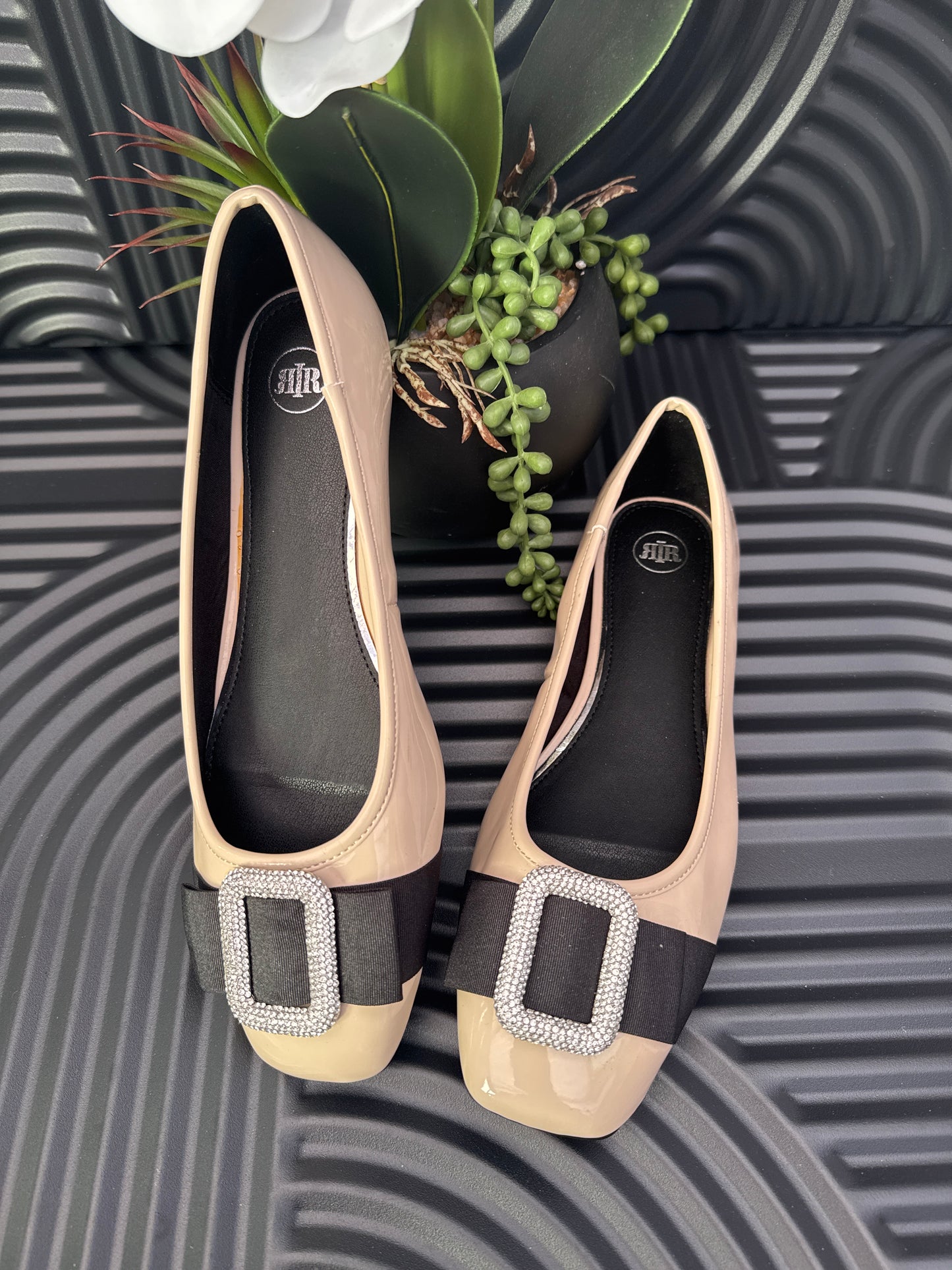 Beige Embellished Ballet Shoes