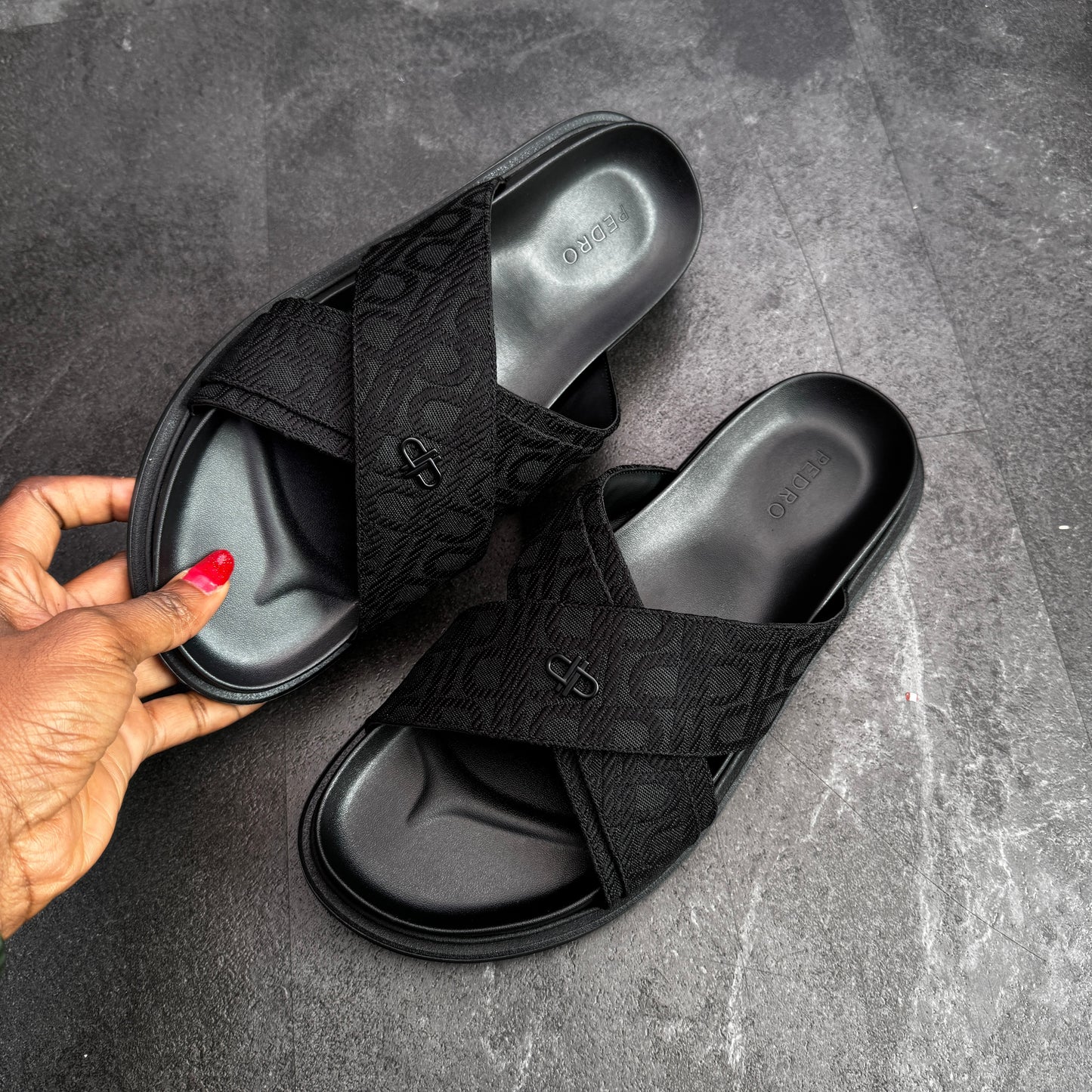 Unisex Monogram Cross Strap Sandals