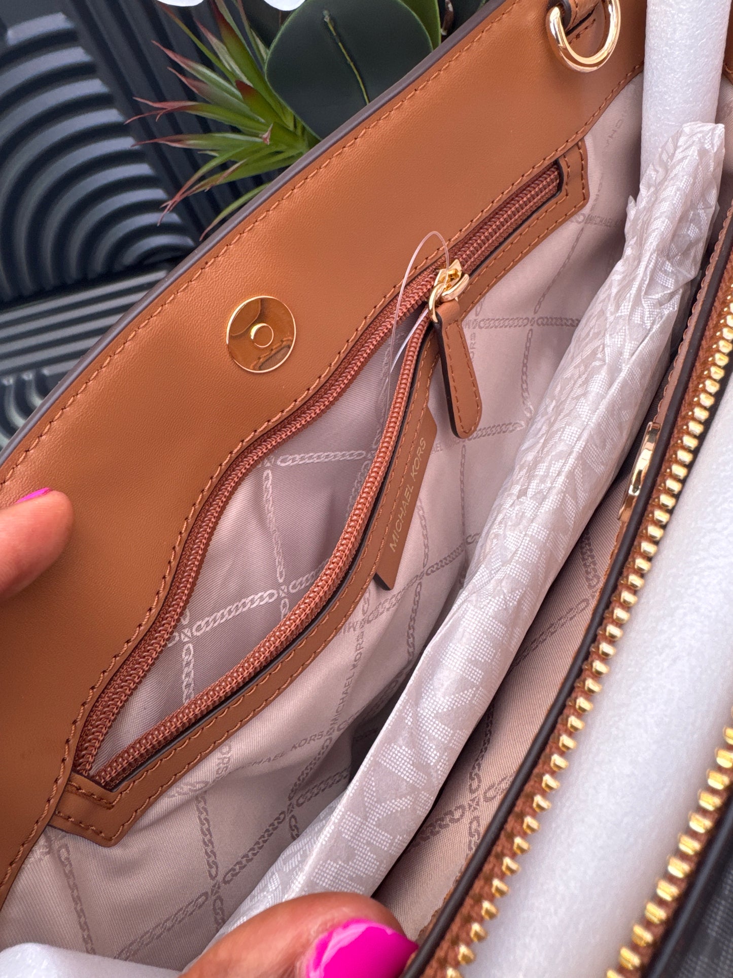 MK Large Logo and Leather Satchel