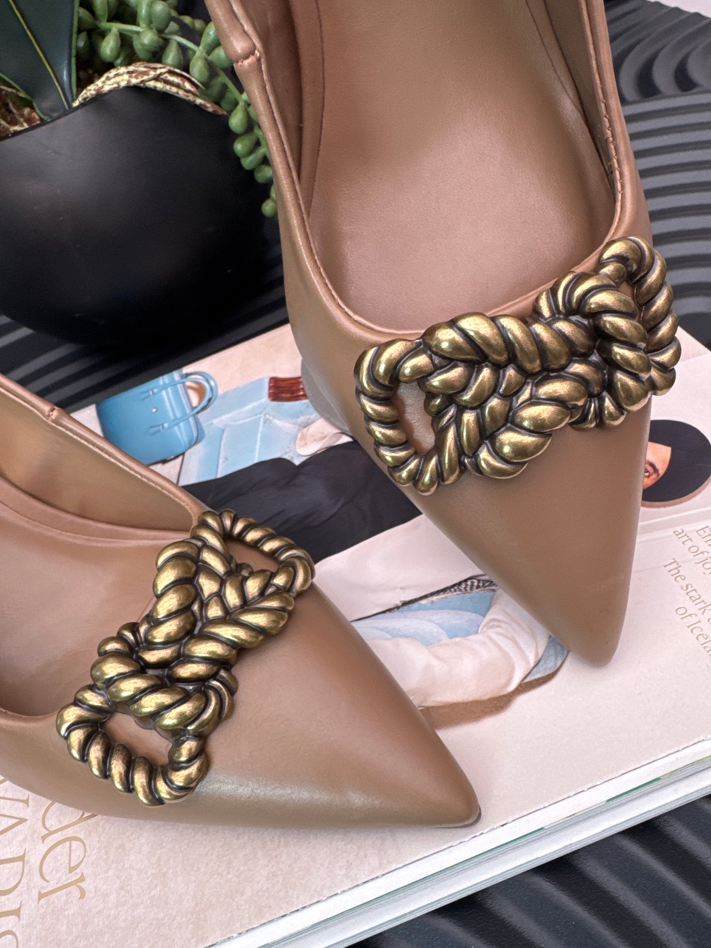 Metal Bow Trim Court Shoes