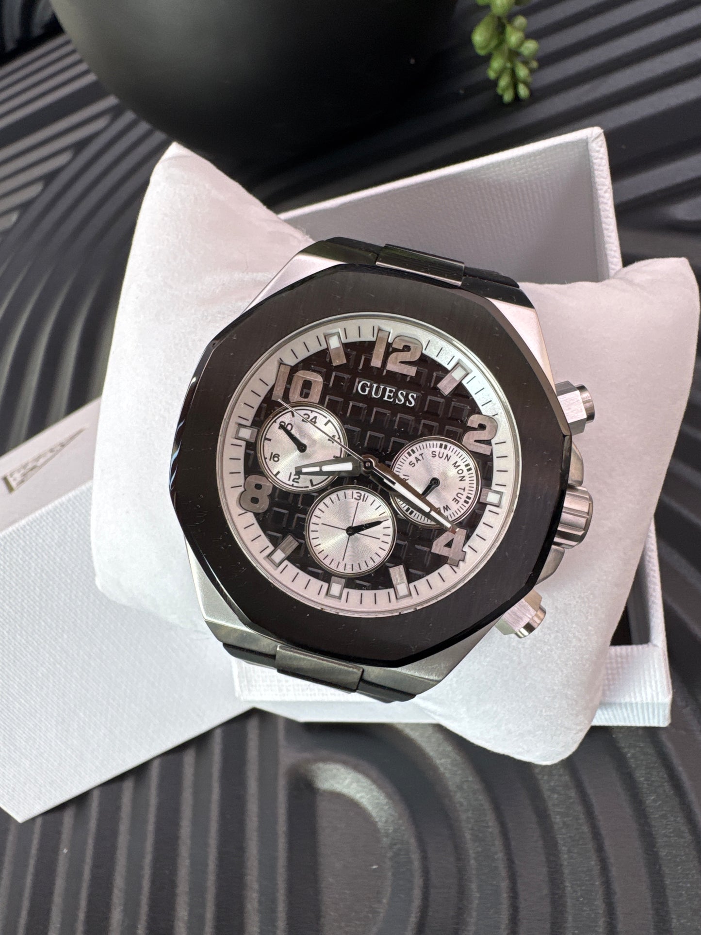 Guess Black & Silver Tone Empire Chronograph Watch