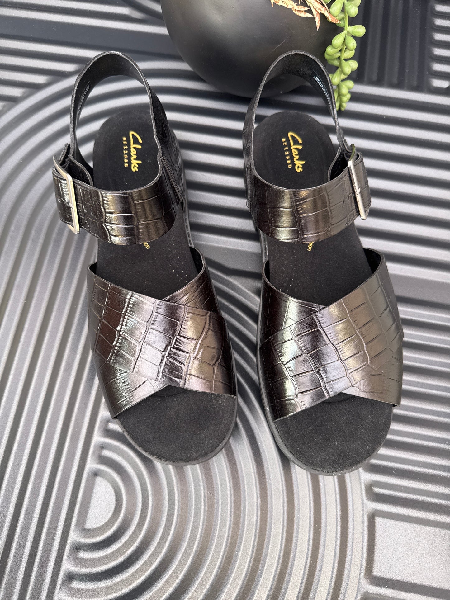 Ladies Black Crocs Leather Sandal
