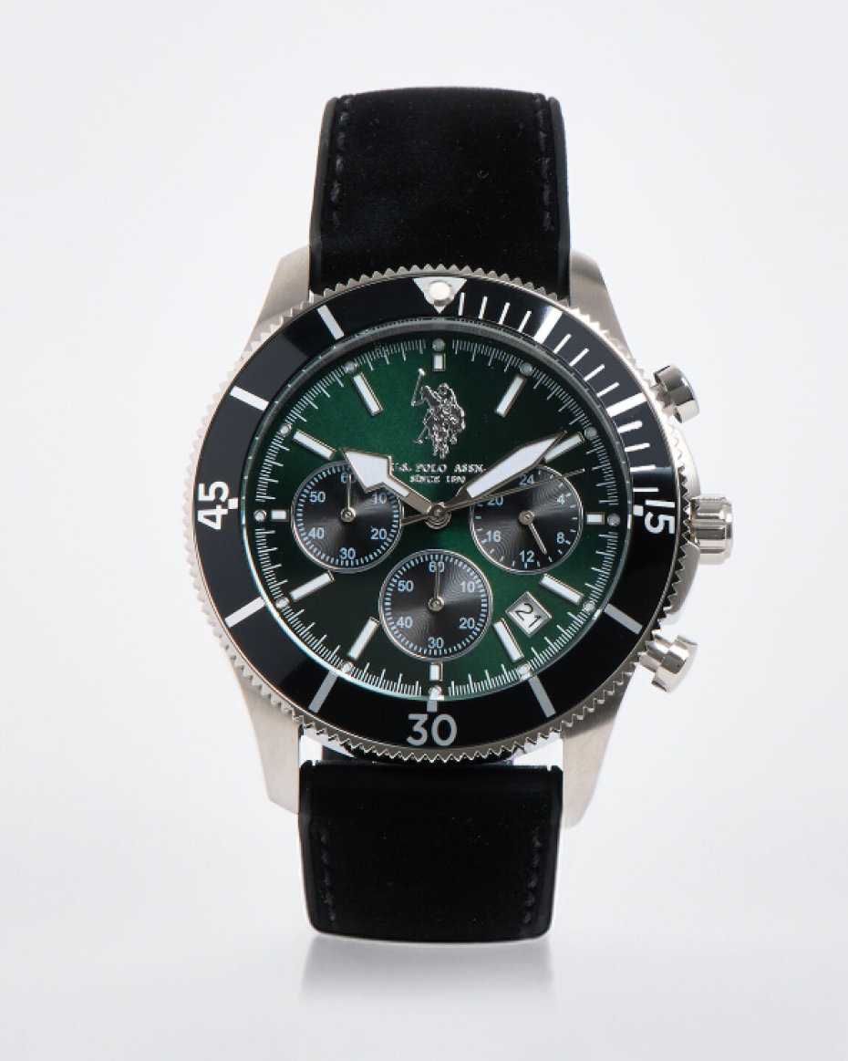 US Polo Assn Black & Silver Tone Argo Chronograph Watch