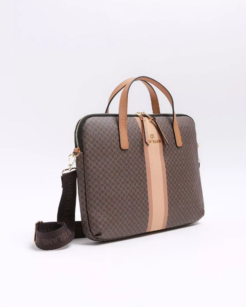 RI Brown Monogram Stripe Laptop Bag