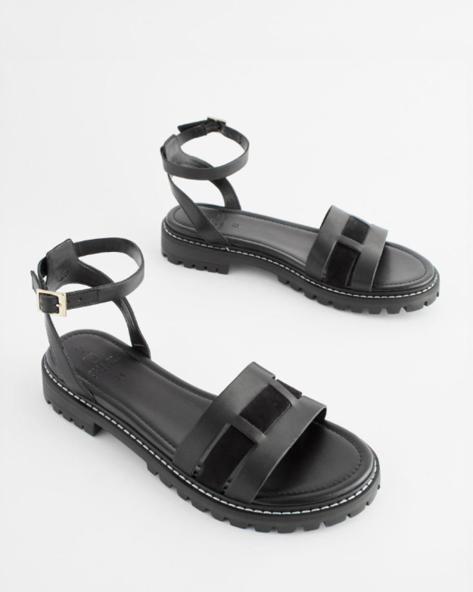 Black Leather Cleated Sandals