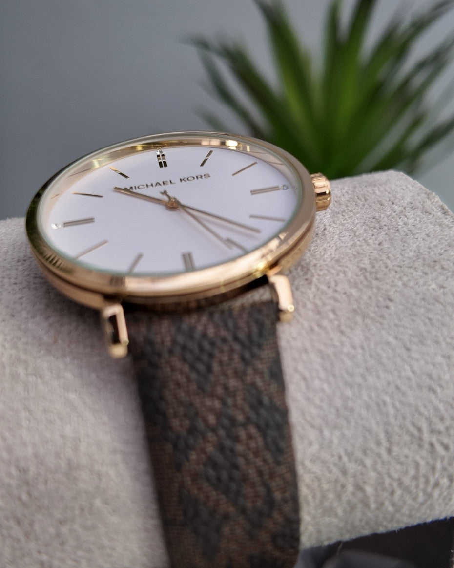 Michael Kors Monogram Leather Strap Watch
