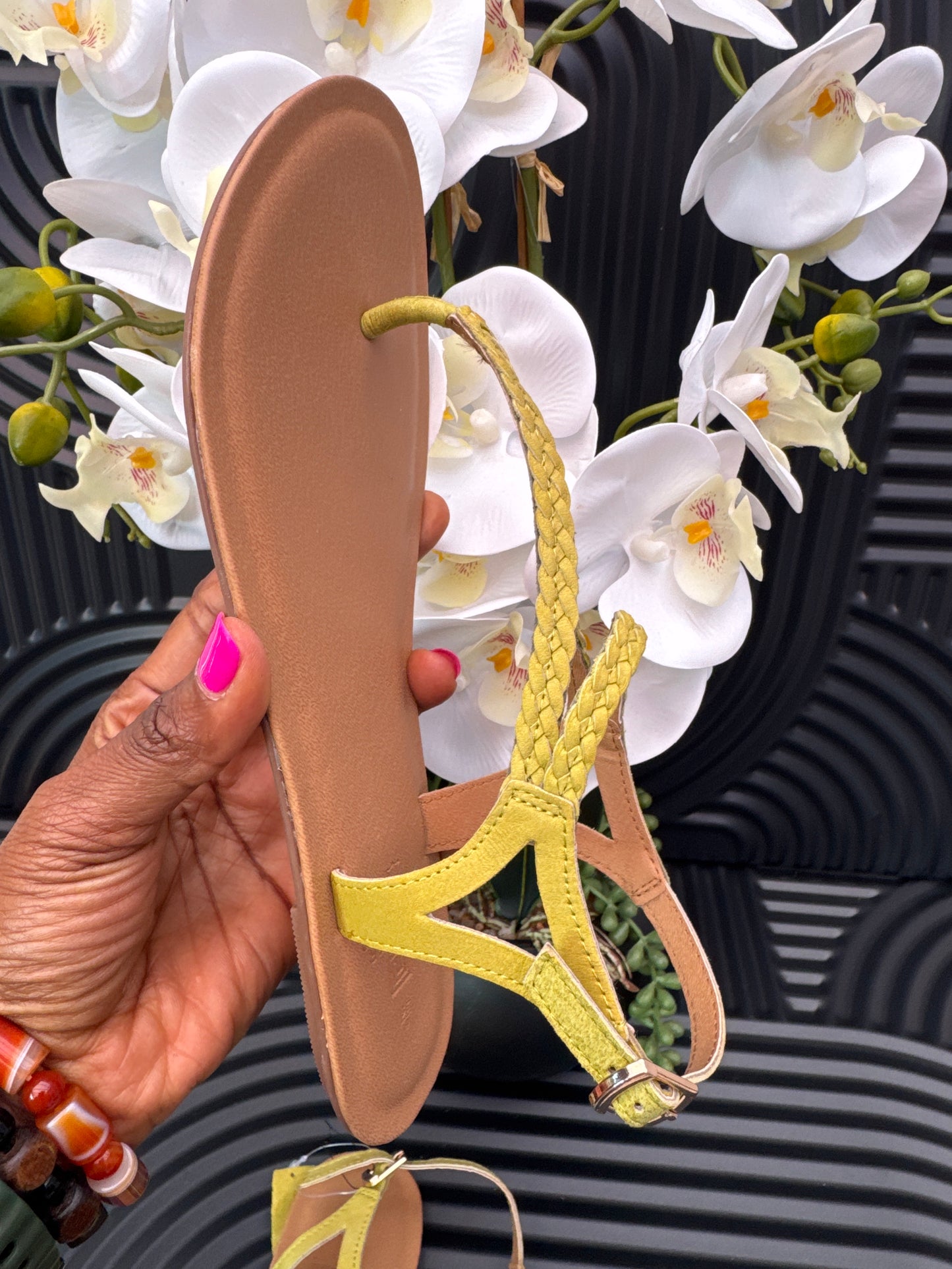 Leather Plait Toe Post Flat Sandals
