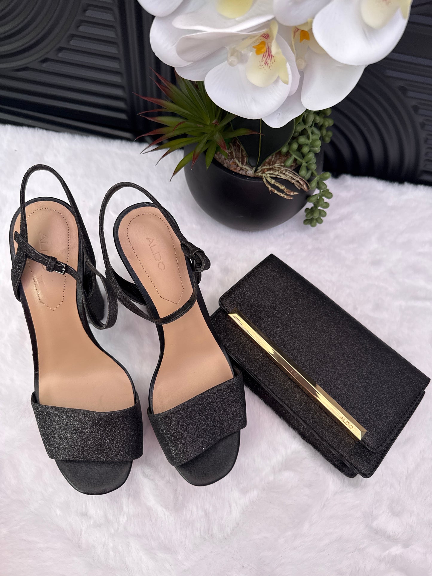Black platform Sandal with matching purse