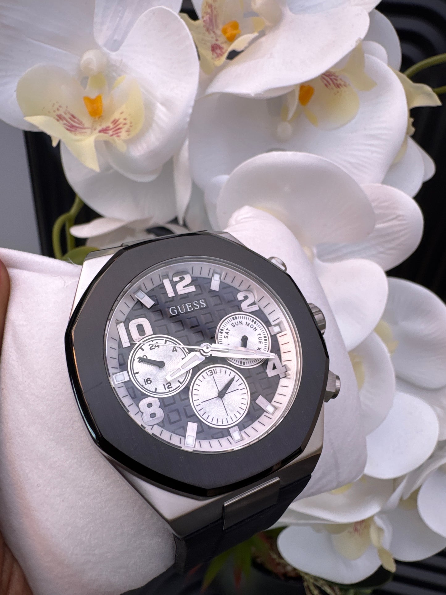 Guess Black & Silver Tone Empire Chronograph Watch