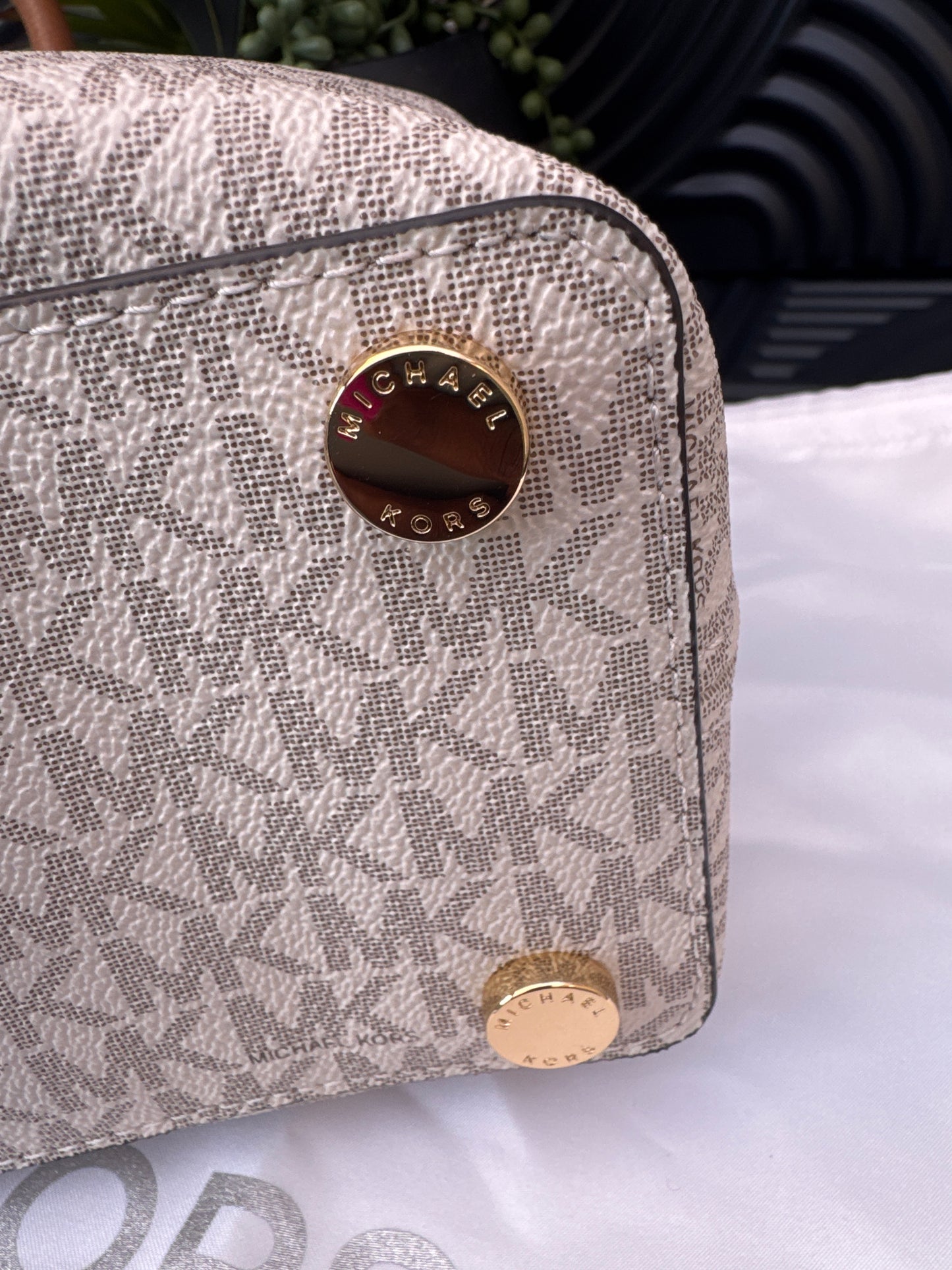 MK Large Logo and Leather Satchel