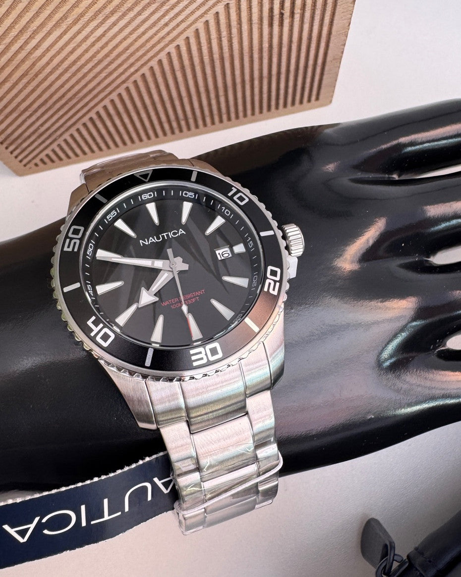 Limited Edition Nautica Silver-Tone Case Quartz Analog Watch Set