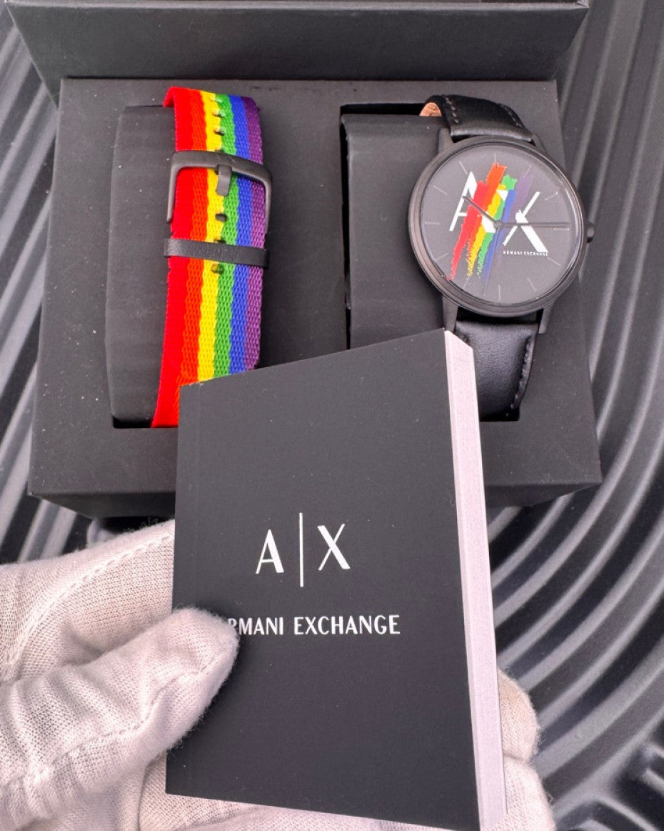 Armani Exchange rainbow quartz watch gift set