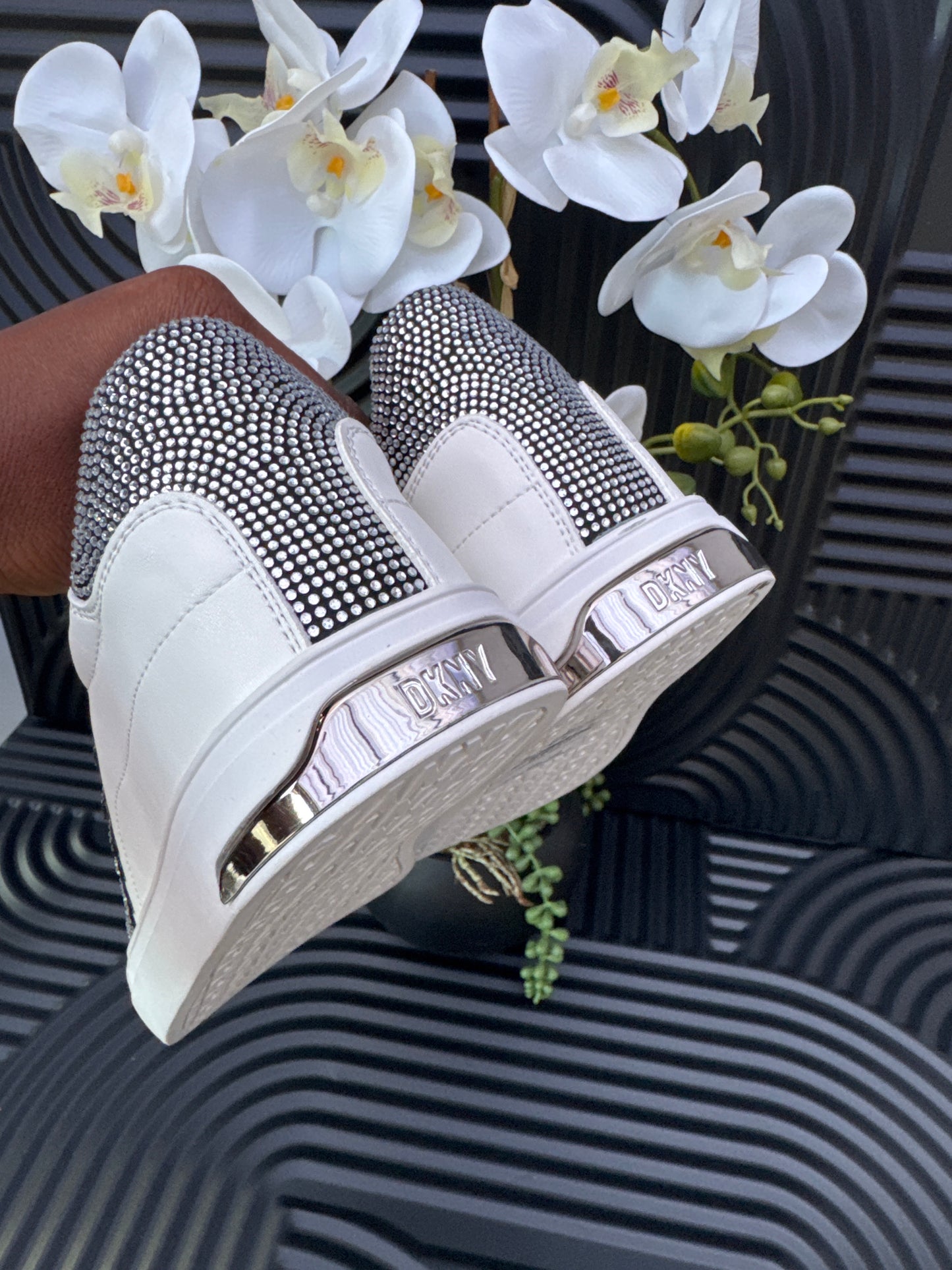 DKNY White & Black Trainers with Rhinestones