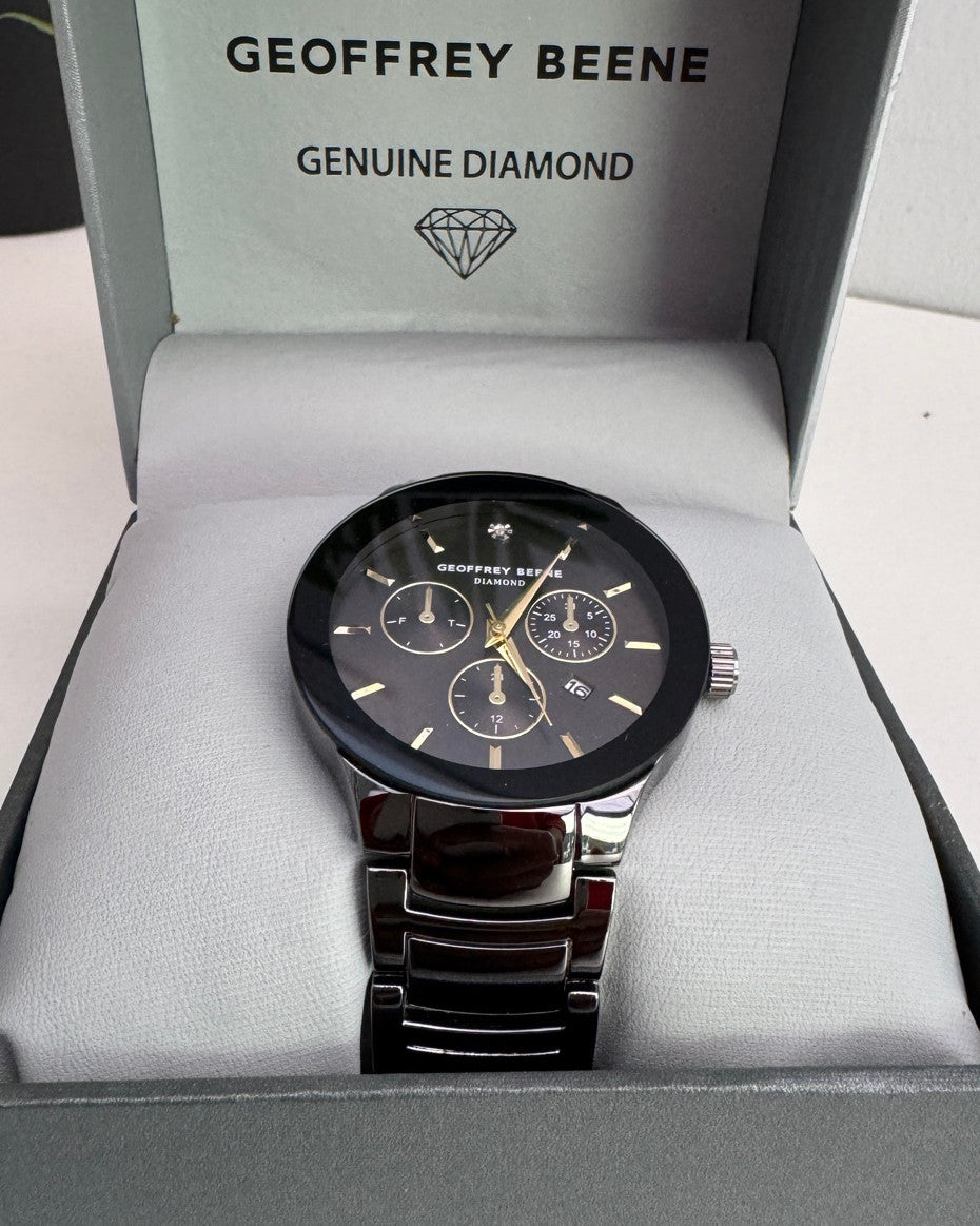 Gunmetal Tone Genuine Diamond Bracelet Watch