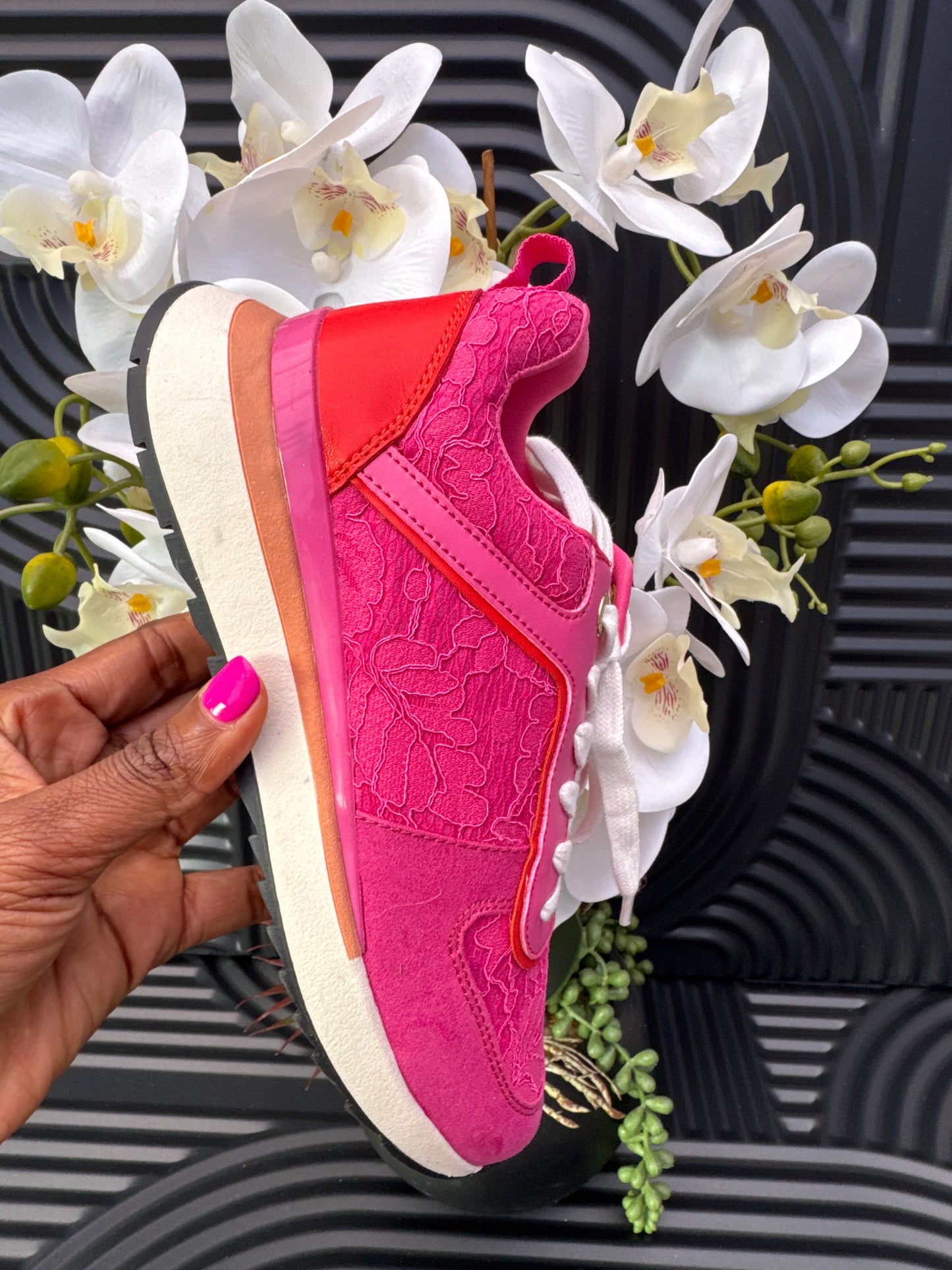 Pink Lace Detail Sneakers