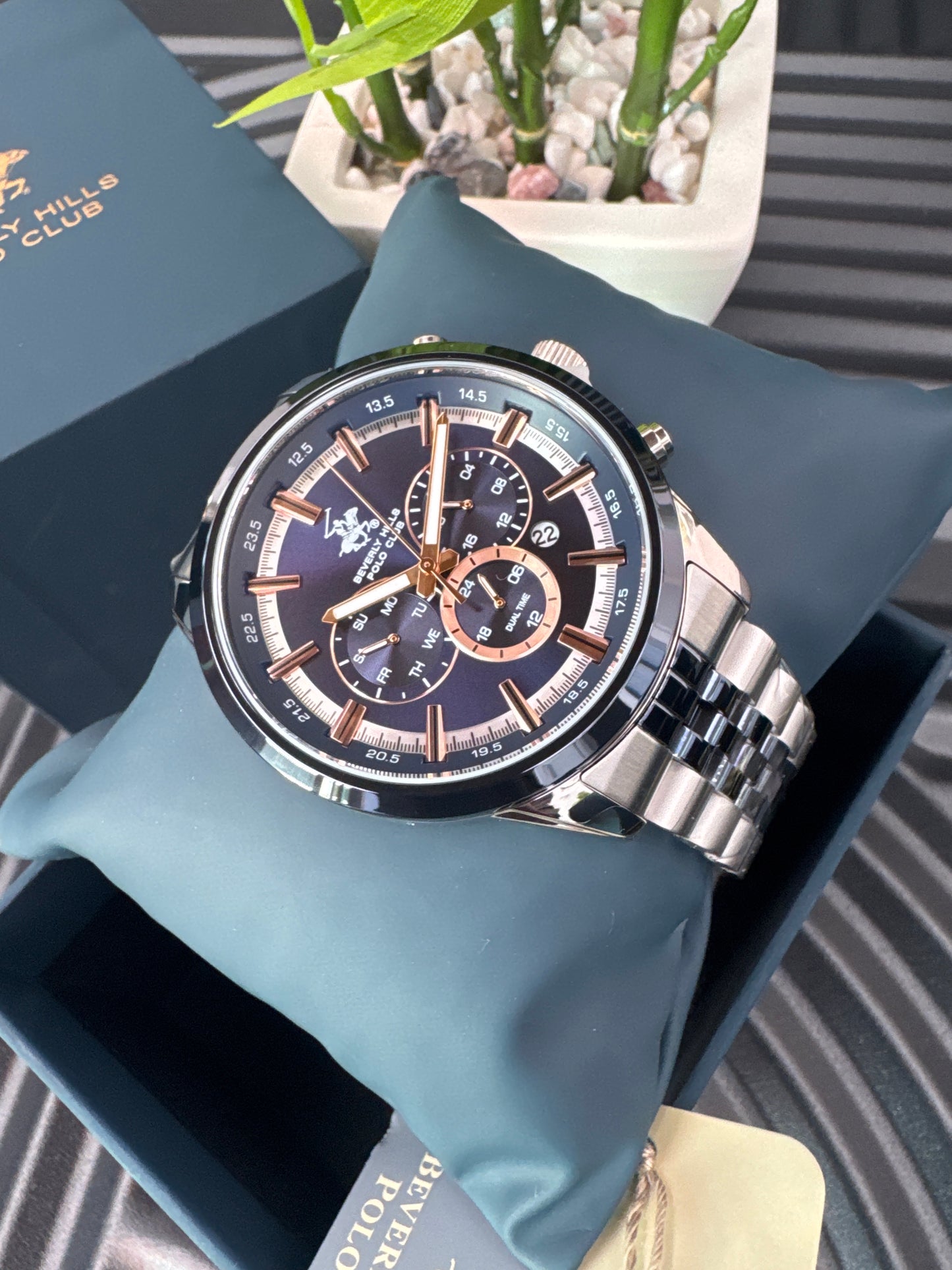 Beverly Hills Polo Club Navy & Silver Tone Watch
