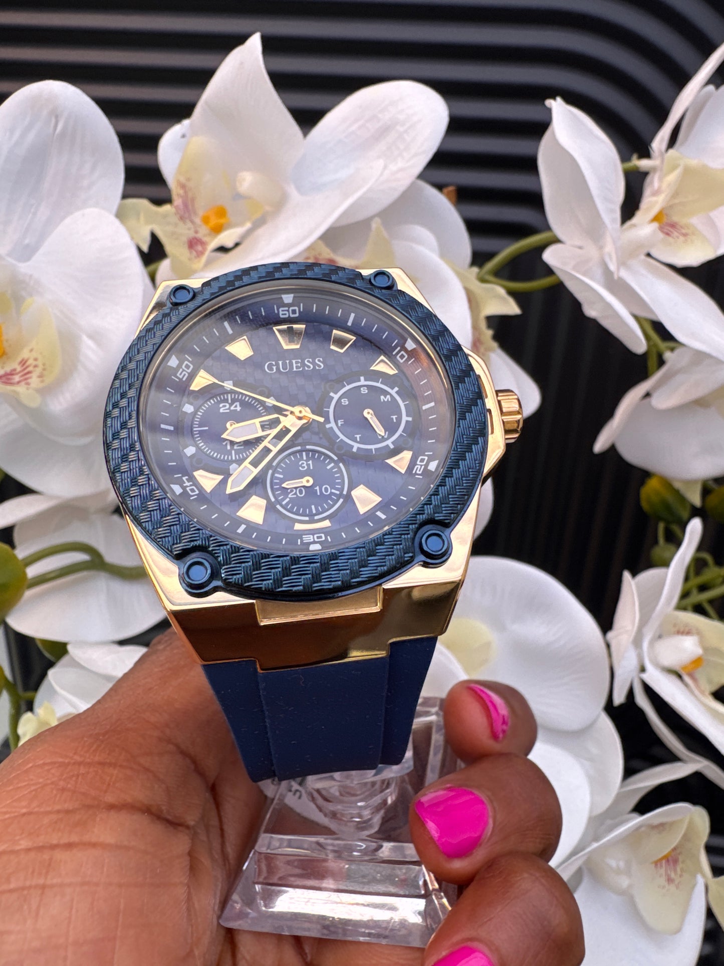 Guess Stainless Steel Watch with Silicone Strap