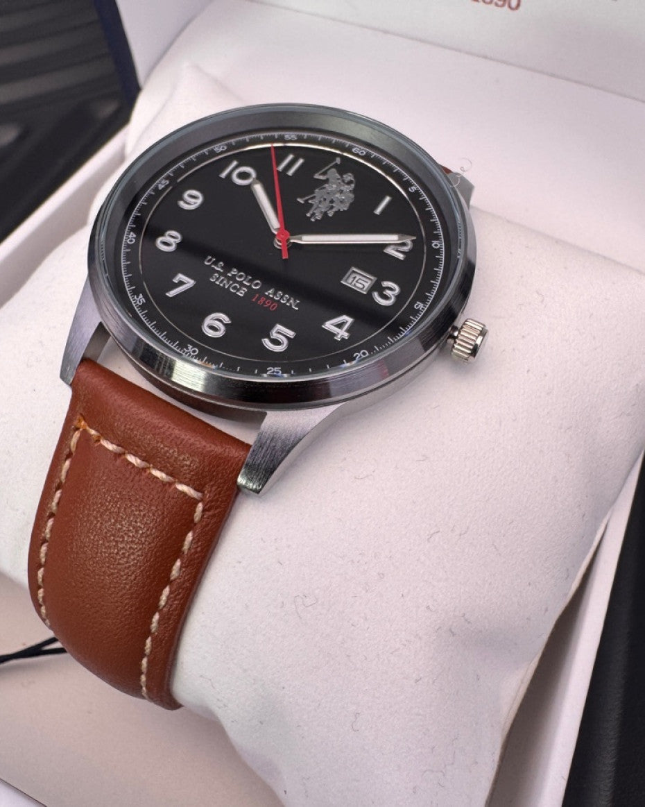 US Polo Assn Brown Leather Watch