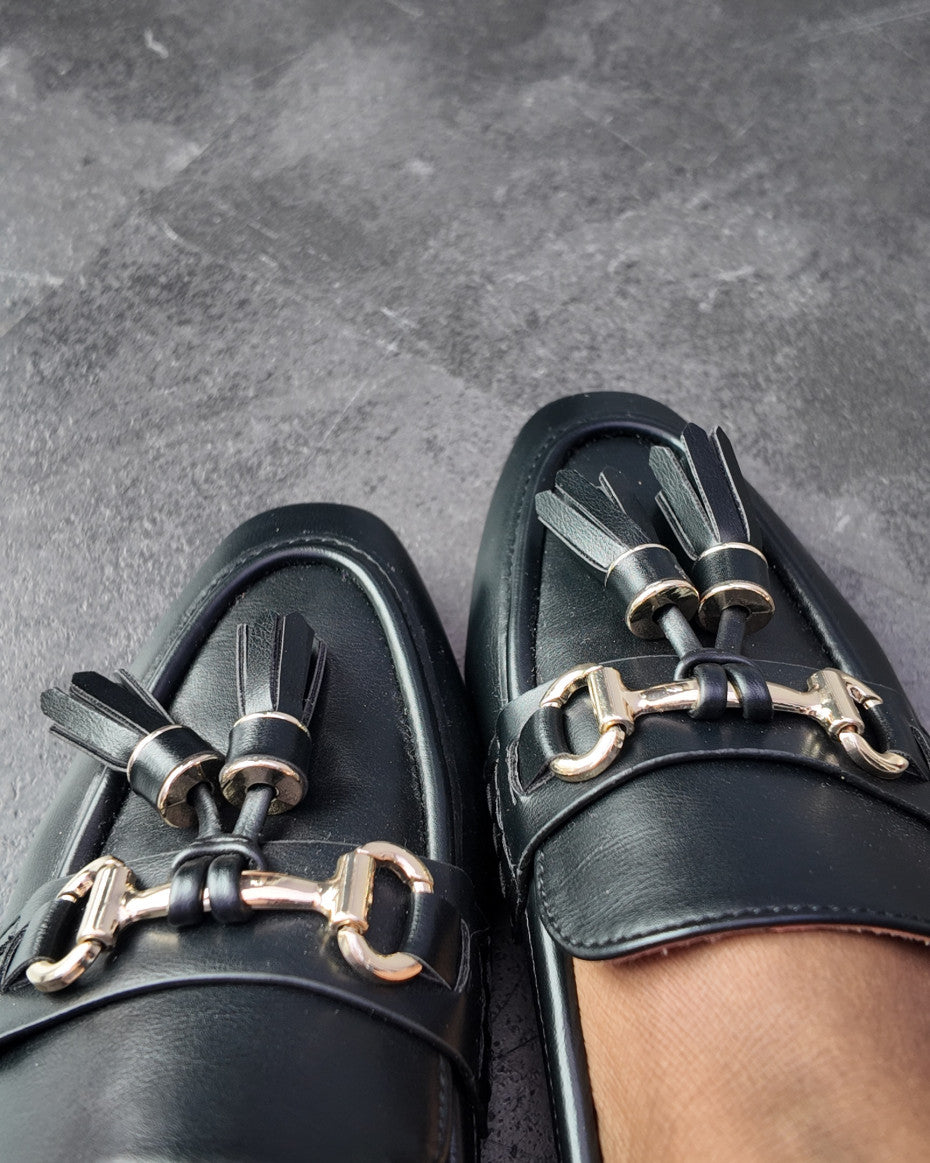 Black Leather Tassel Loafers