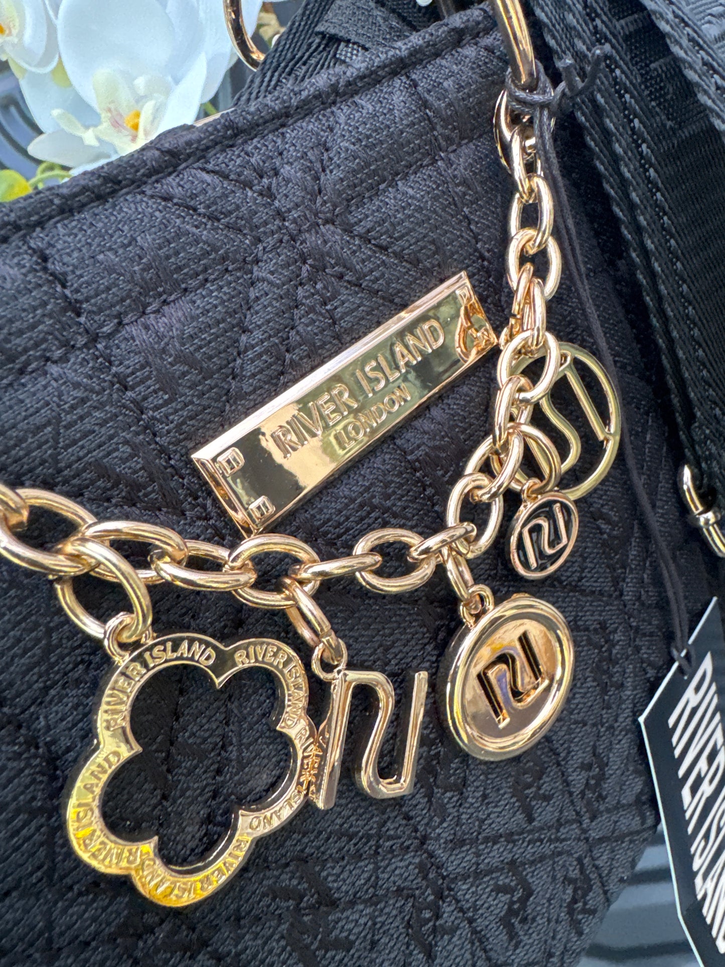 River Island Womens Tote Bag Black Jacquard Charm