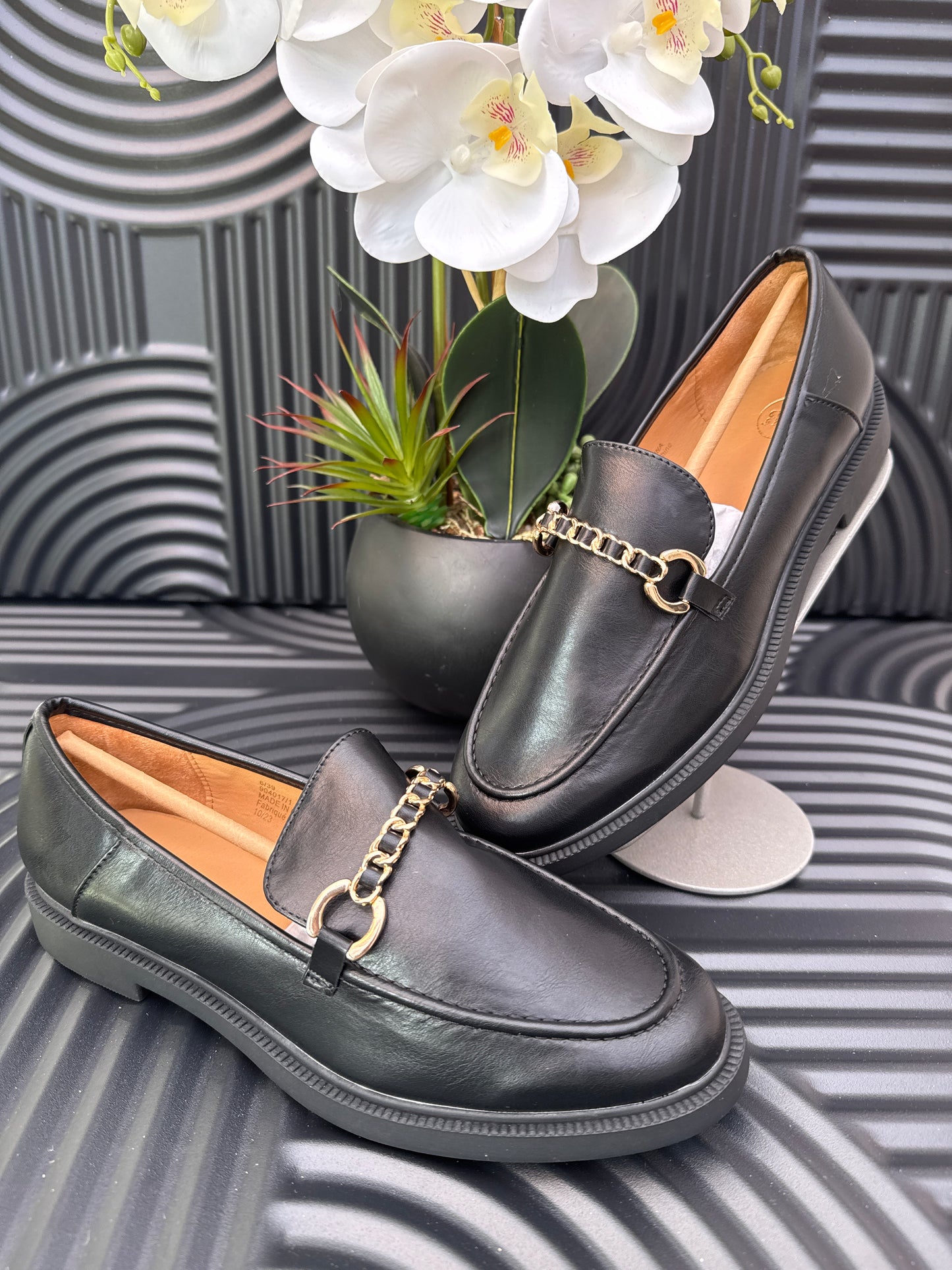 Black Chain Loafers for Ladies
