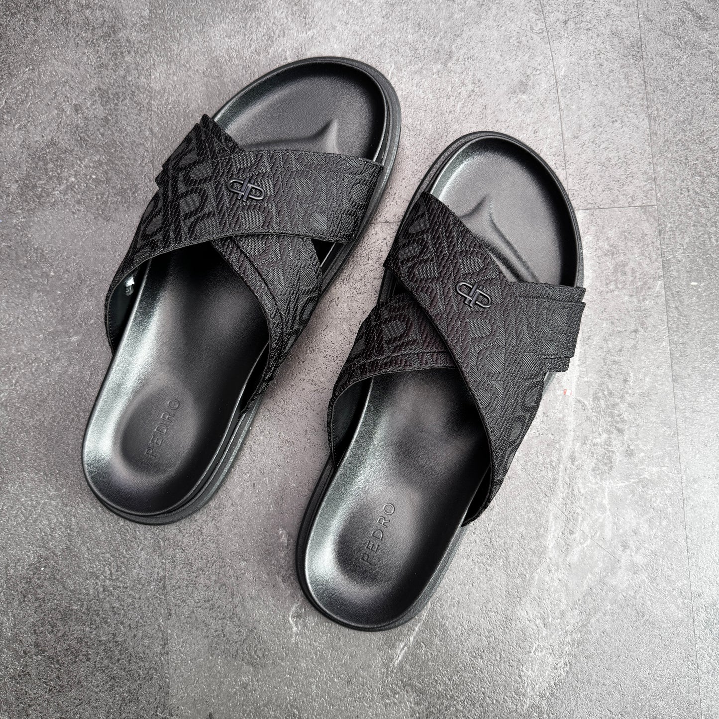 Unisex Monogram Cross Strap Sandals