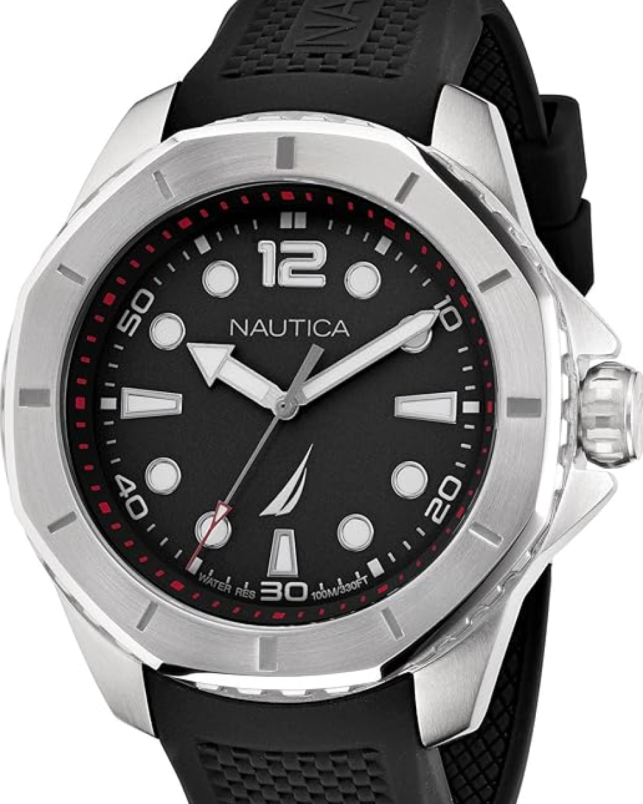 Nautica Stainless Steel Bracelet and Black Silicone Strap Watch
