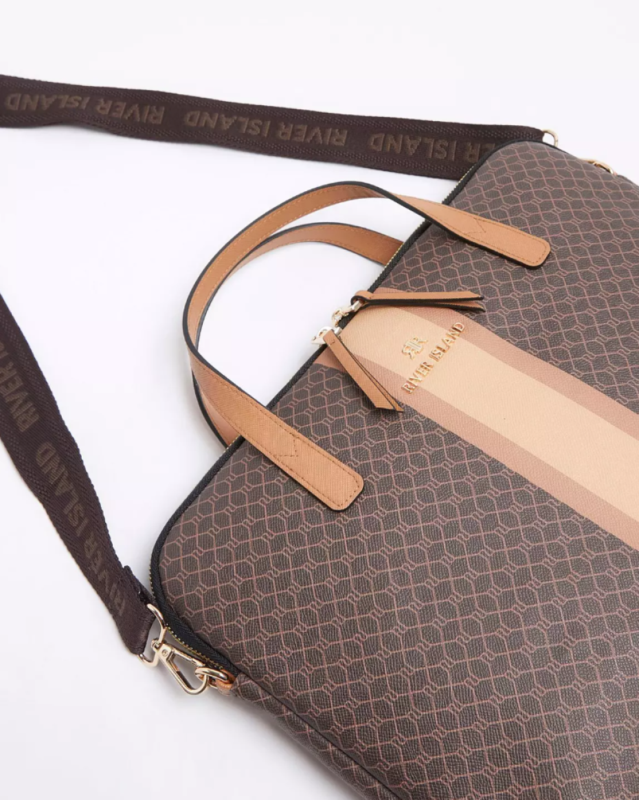 RI Brown Monogram Stripe Laptop Bag
