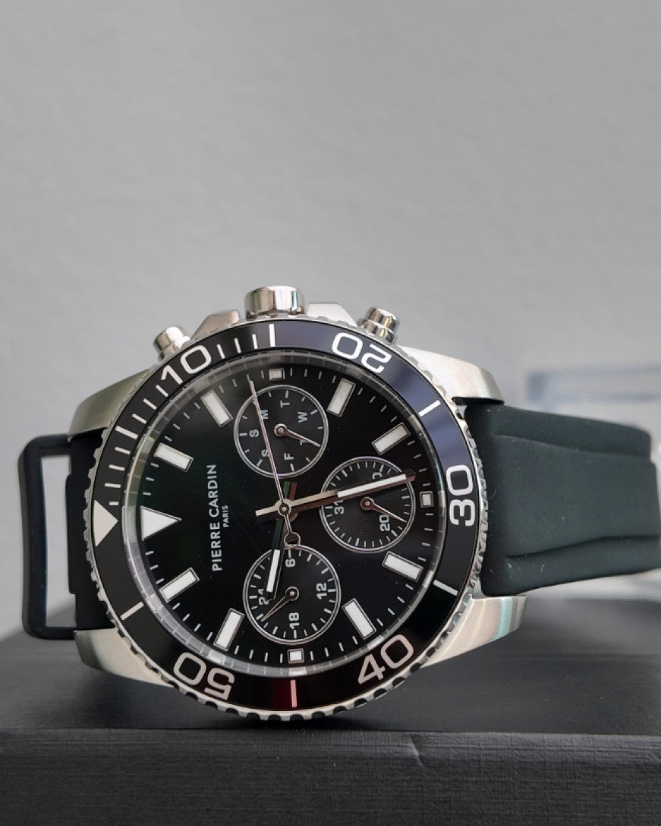 Pierre Cardin watch with Black Dial and Black Rubber Strap