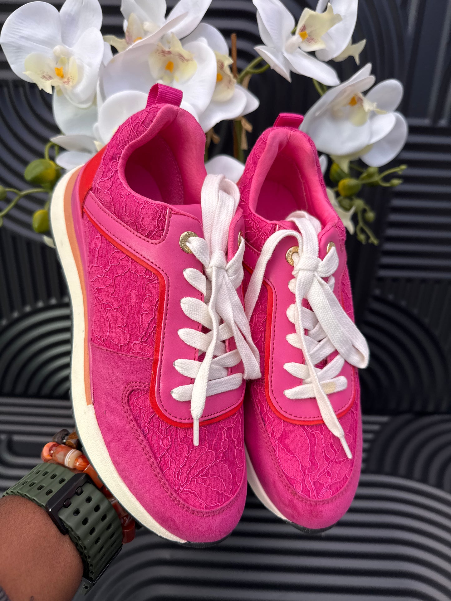 Pink Lace Detail Sneakers