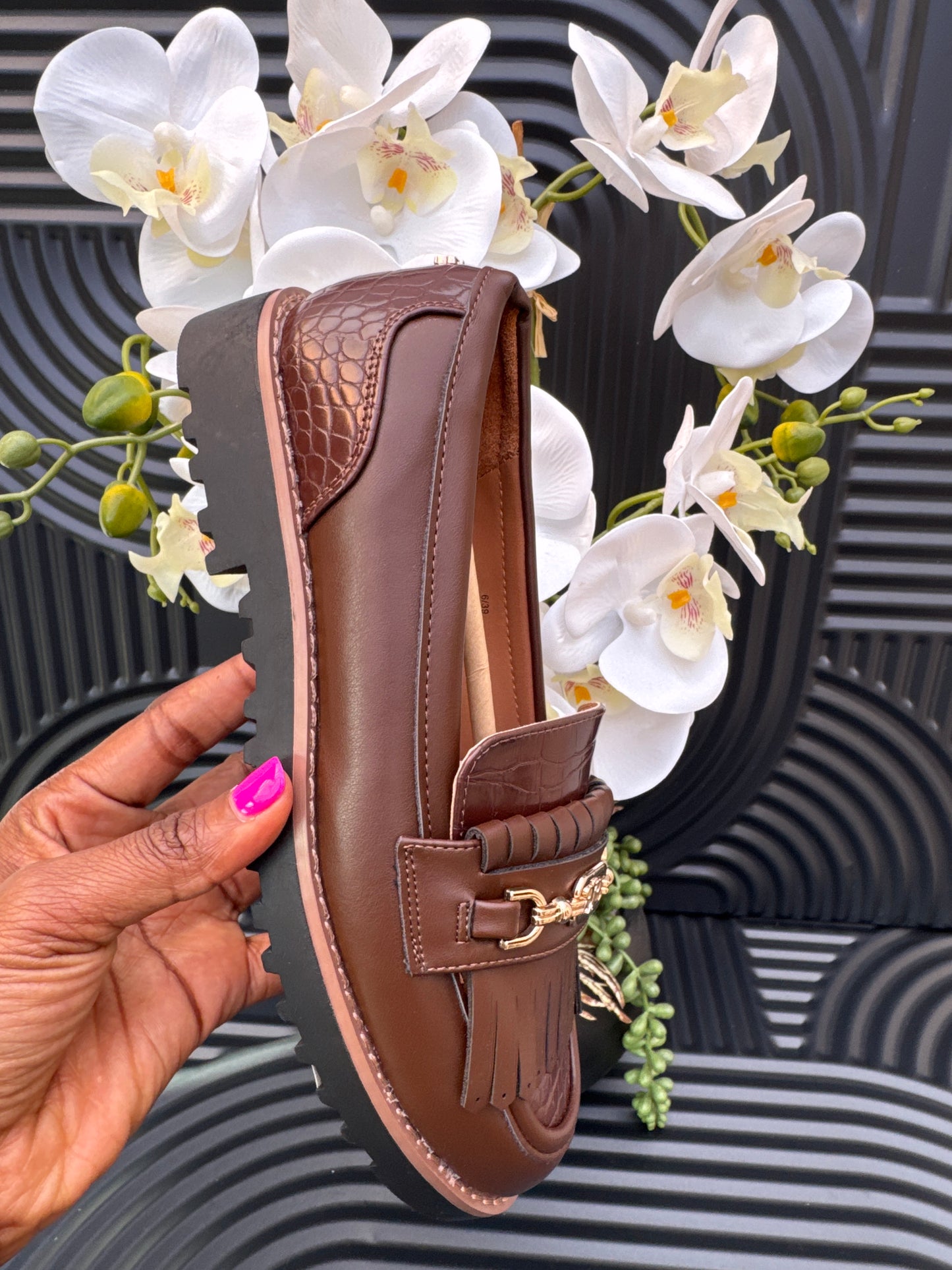Brown Tassel Ladies Loafers