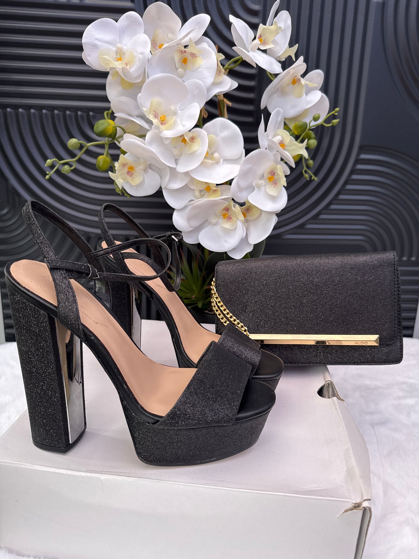 Black platform Sandal with matching purse