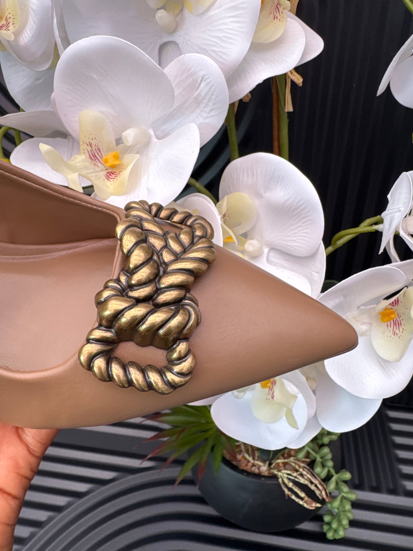 Metal Bow Trim Court Shoes