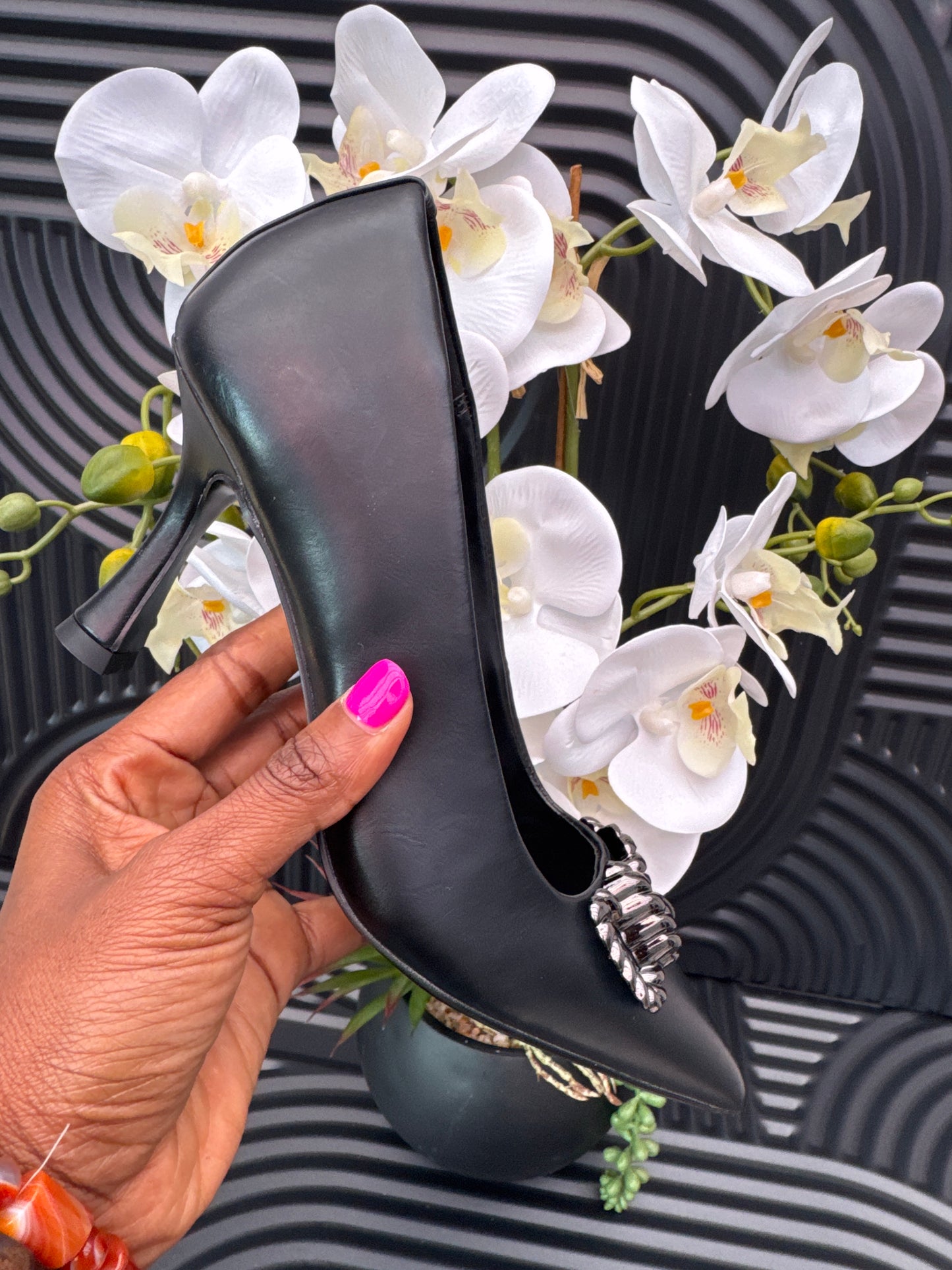 Metal Bow Trim Court Shoes