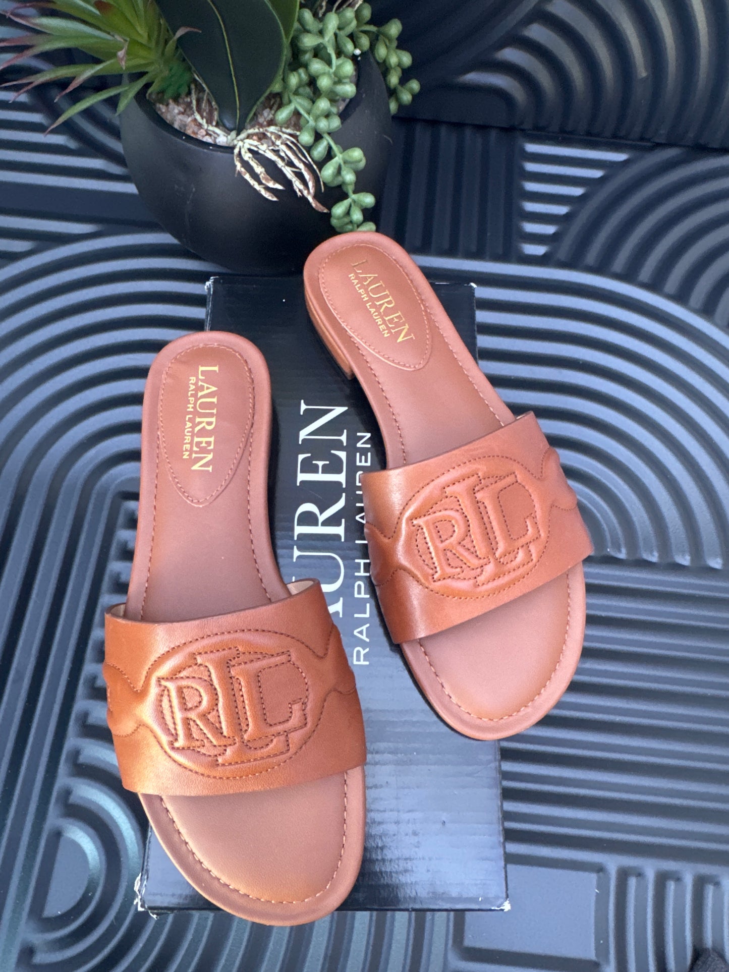 Ralph Lauren Brown Slide Sandals