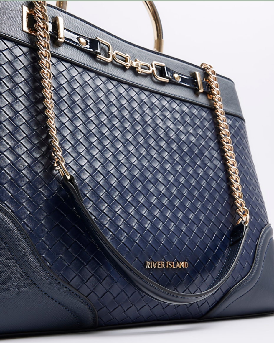 Navy Woven Chain Tote Bag