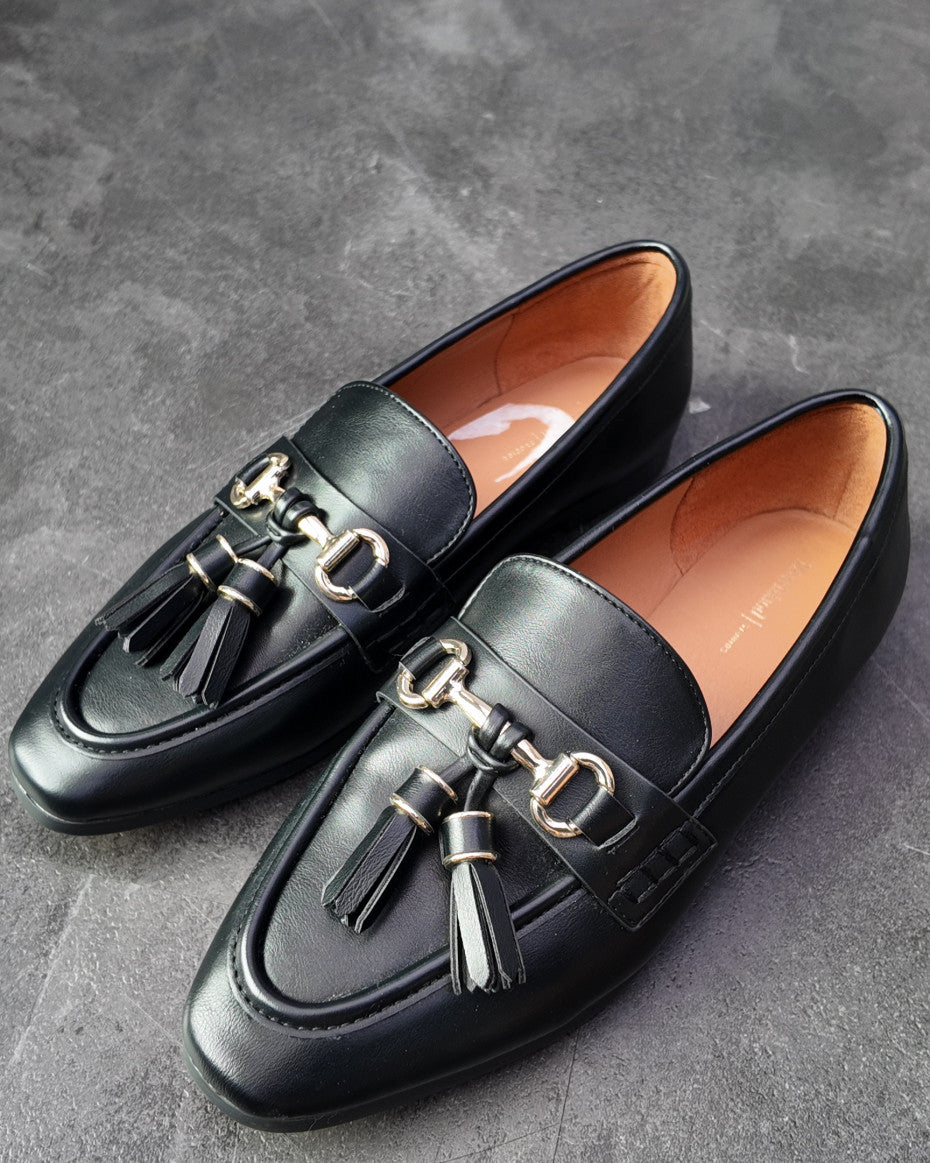 Black Leather Tassel Loafers