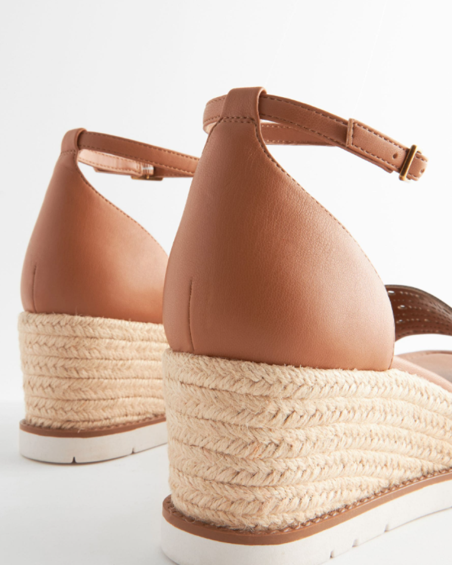 Tan Lasercut Espadrilles Wedges