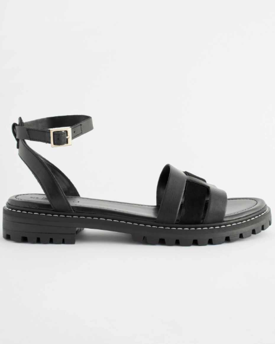 Black Leather Cleated Sandals