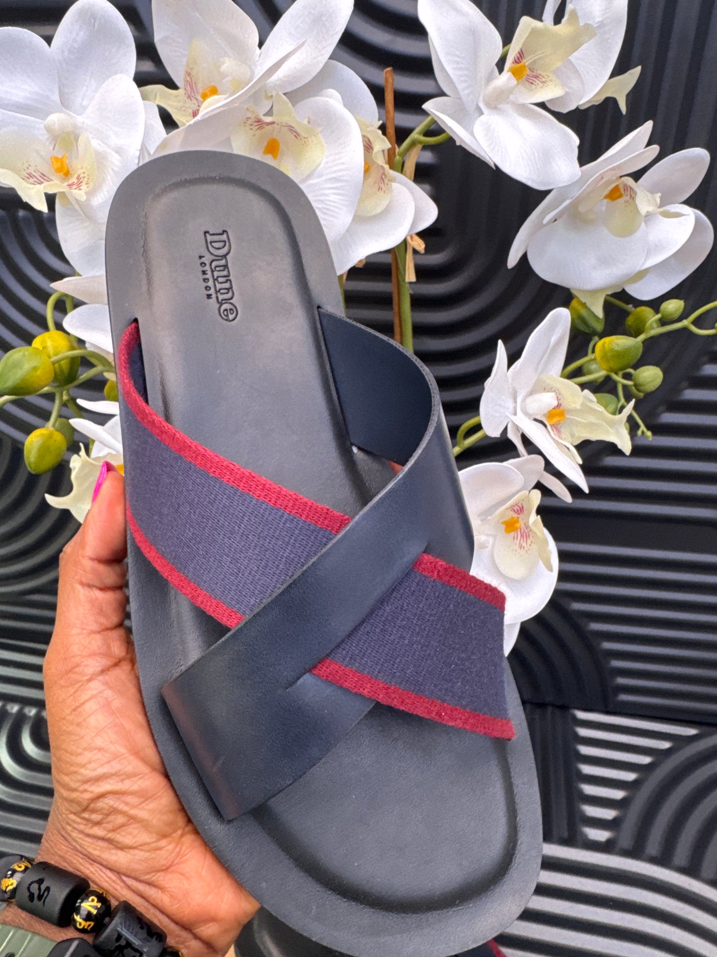 DUNE Navy Men's Cross strap slippers