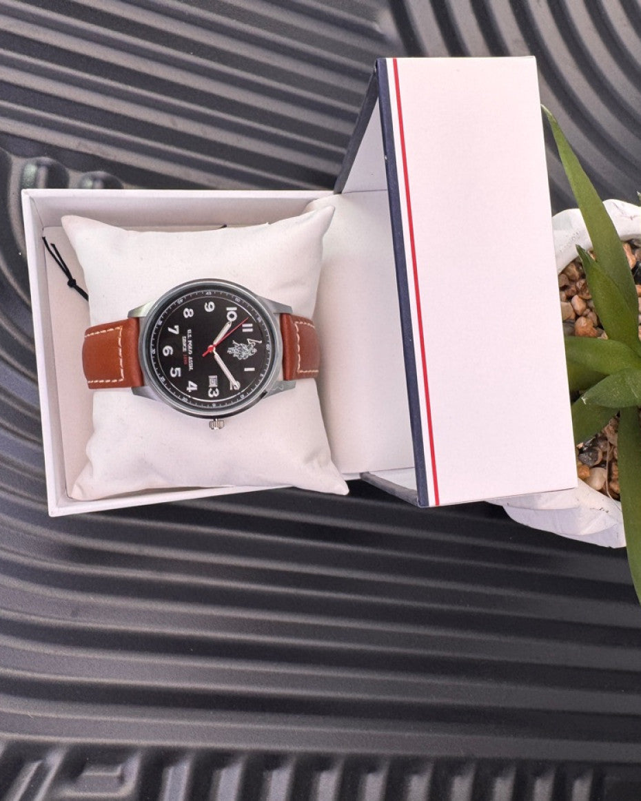 US Polo Assn Brown Leather Watch