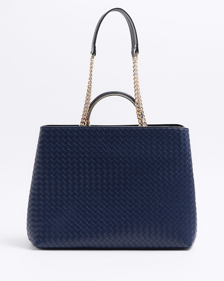 Navy Woven Chain Tote Bag