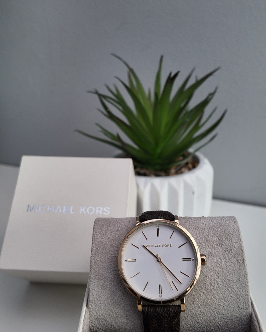 Michael Kors Monogram Leather Strap Watch