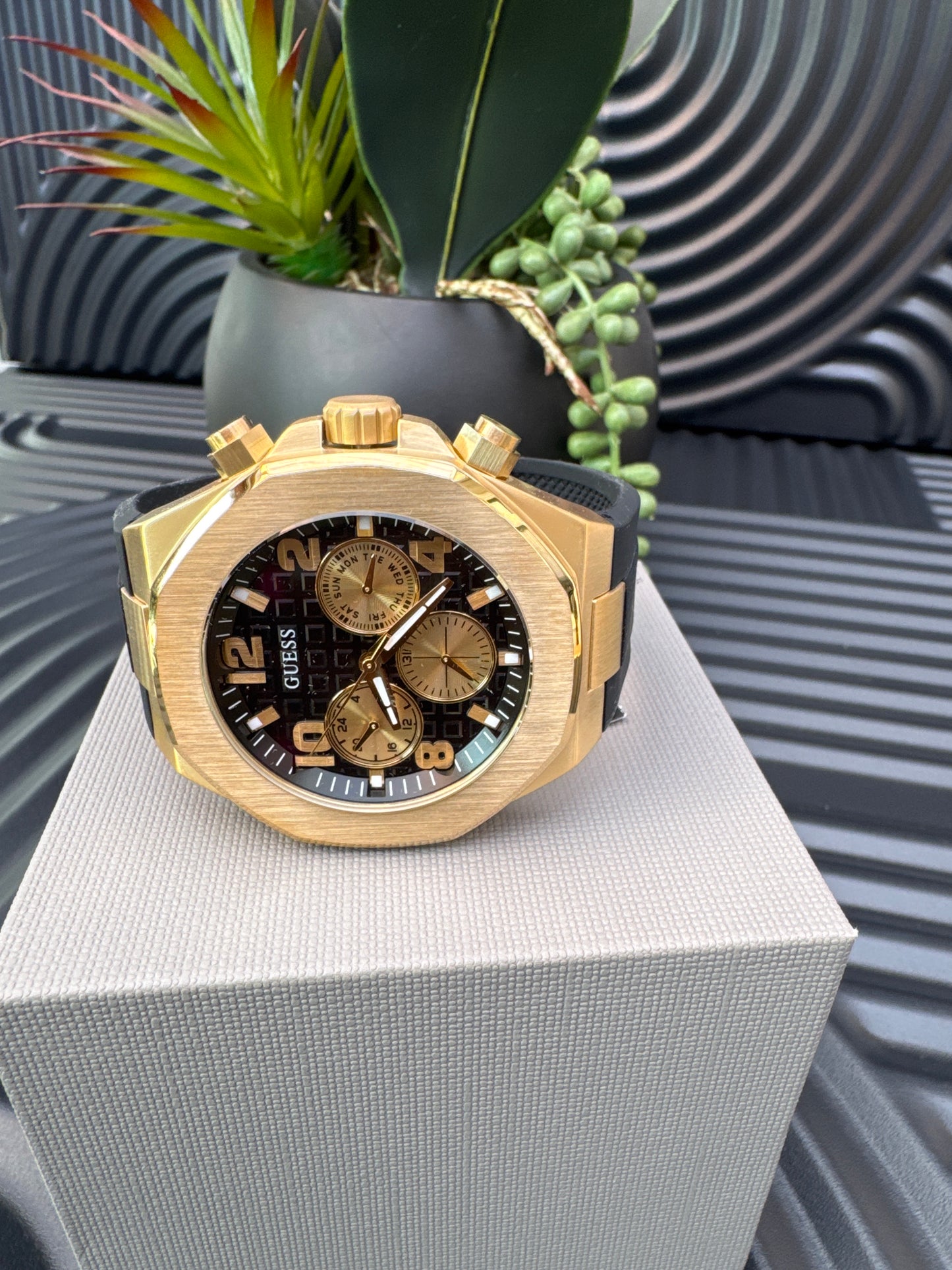 Guess Black & Gold Tone Empire Chronograph Watch