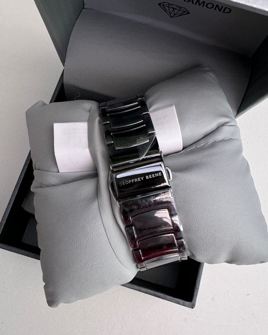 Gunmetal Tone Genuine Diamond Bracelet Watch