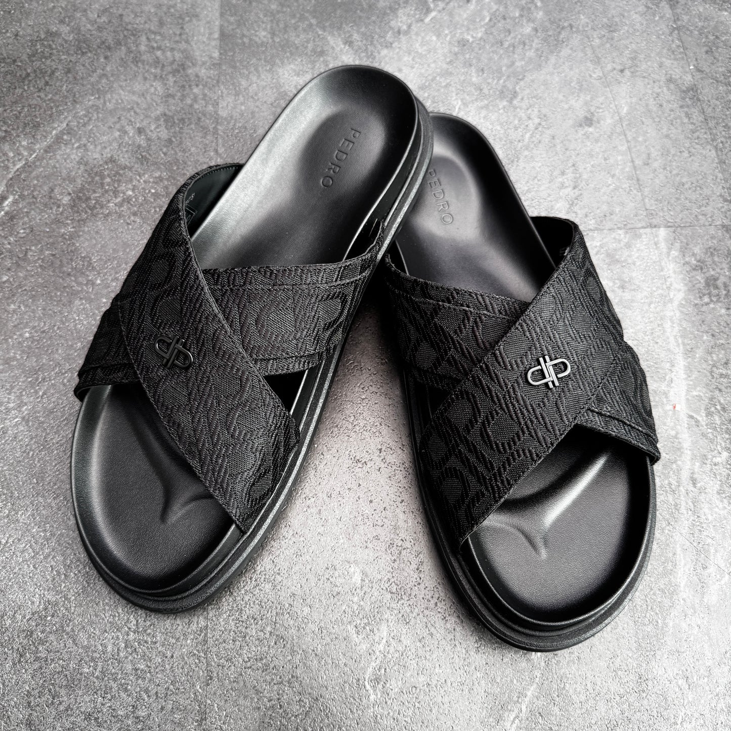 Unisex Monogram Cross Strap Sandals