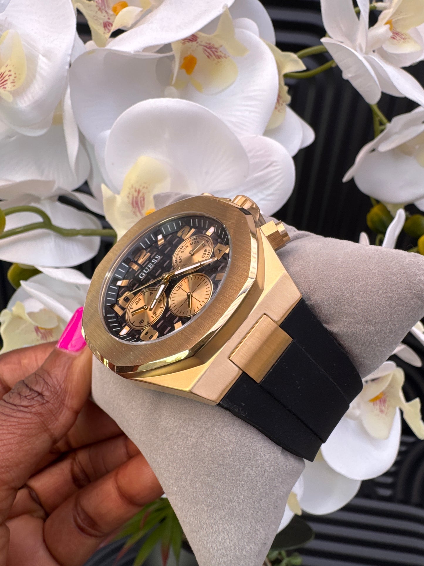 Guess Black & Gold Tone Empire Chronograph Watch
