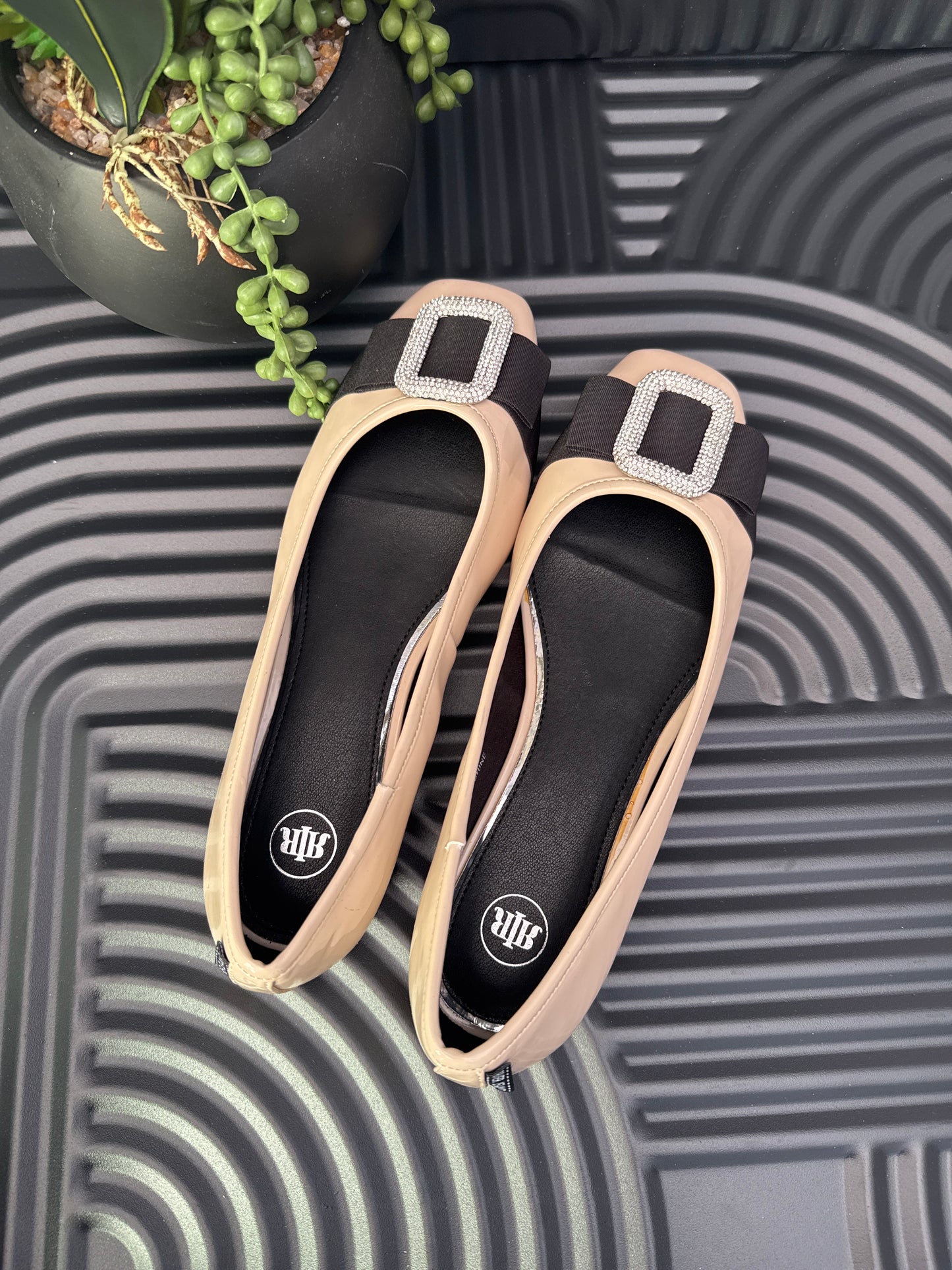Beige Embellished Ballet Shoes