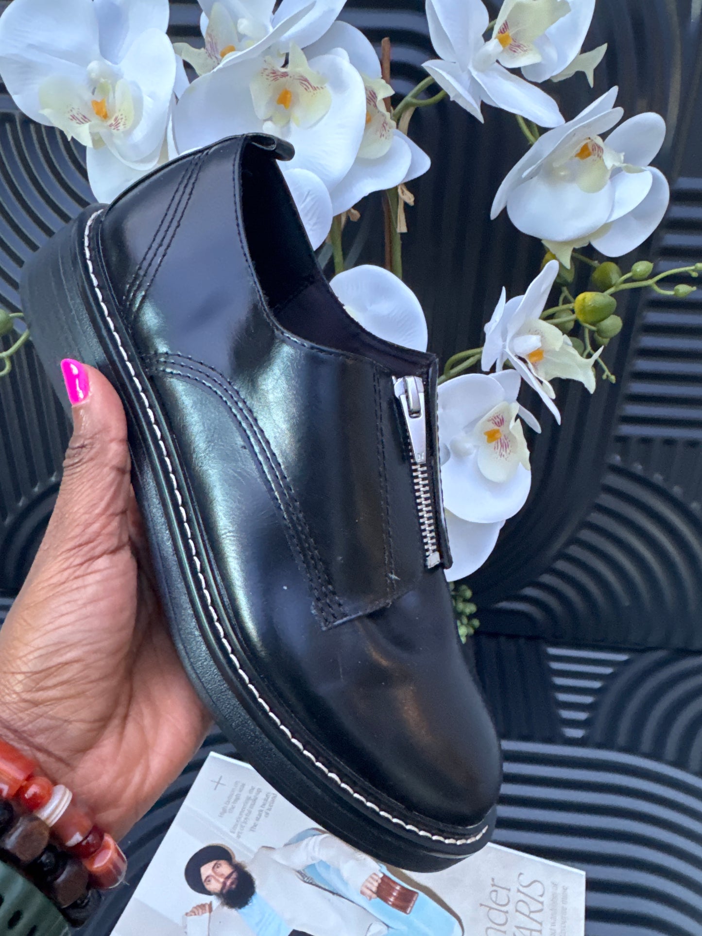 Black Zip effect brogues