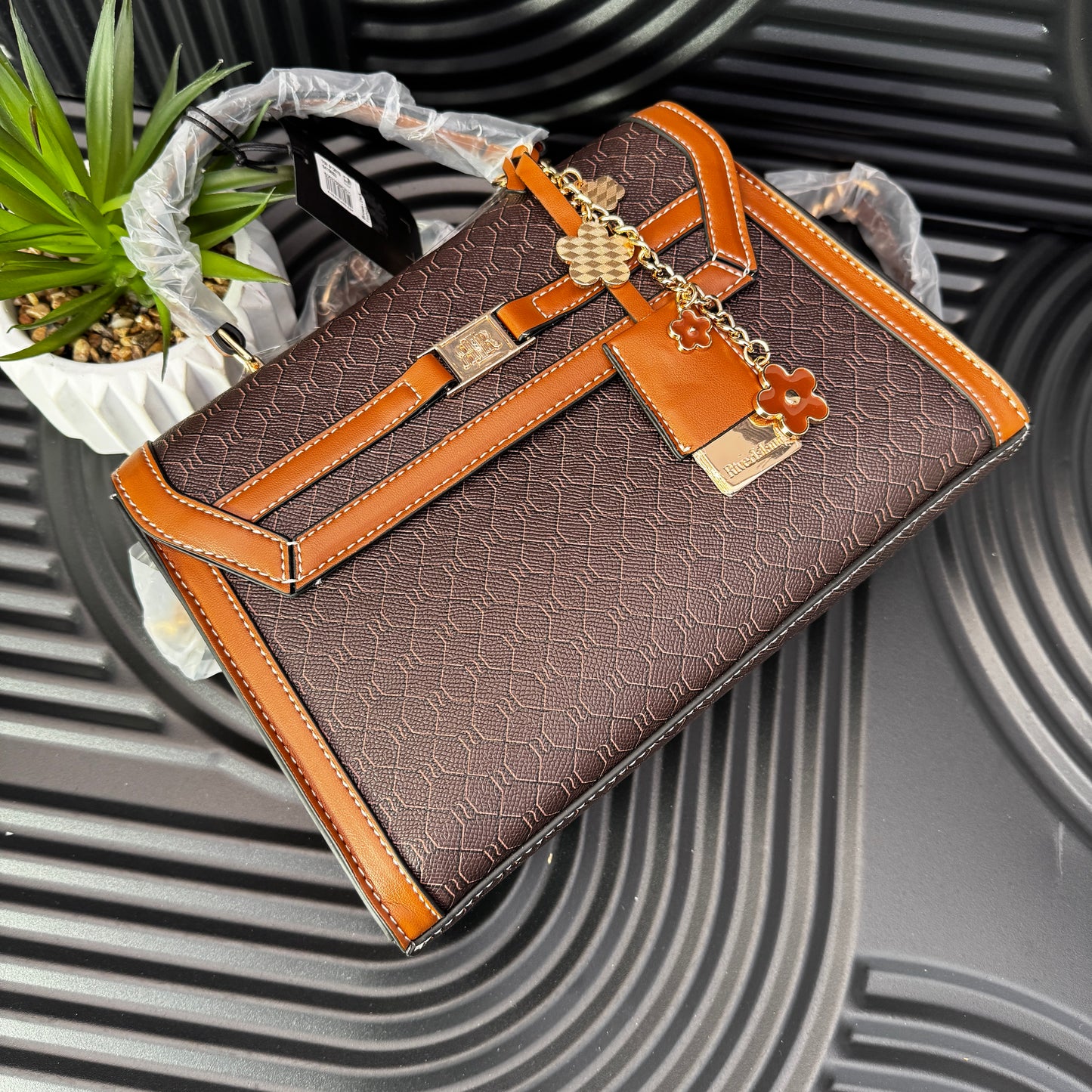 Brown Cross Body Top Handle Bag and Purse Set